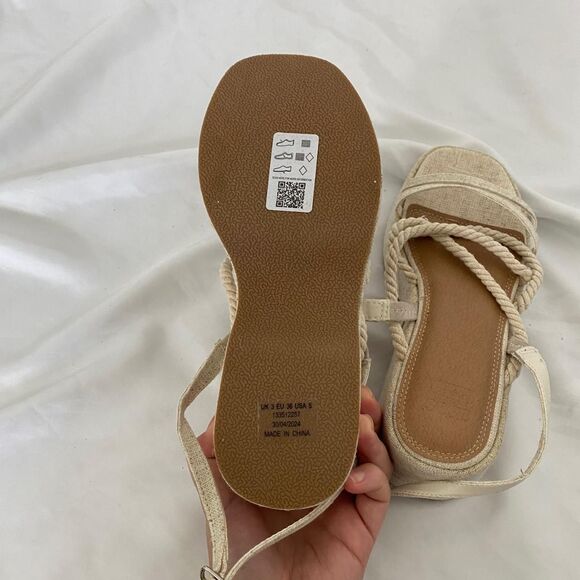 Asos Design Tan Cream Linen Look Boho Platform Lace Up Rope Sandals US 5 - Picture 5 of 6